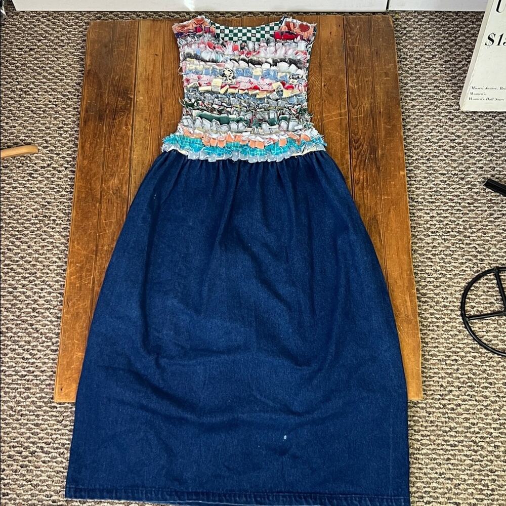 Colorful Patchwork Dress unique custom hand made denim rag maxi dress size small - Picture 2 of 8